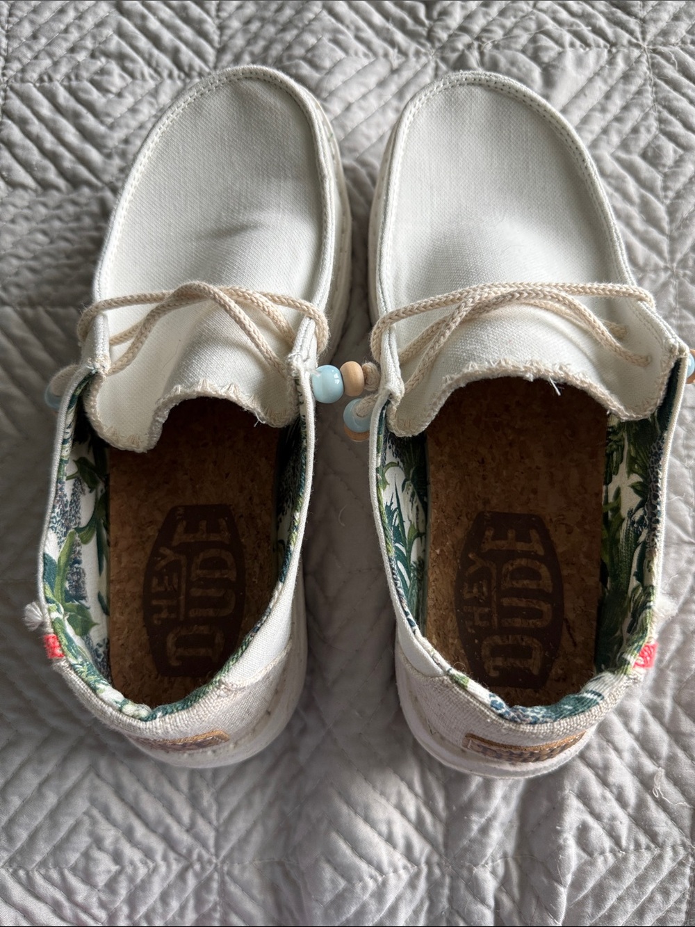 Hey Dude Kids White Canvas Slip-On Sneakers with Bead Detail